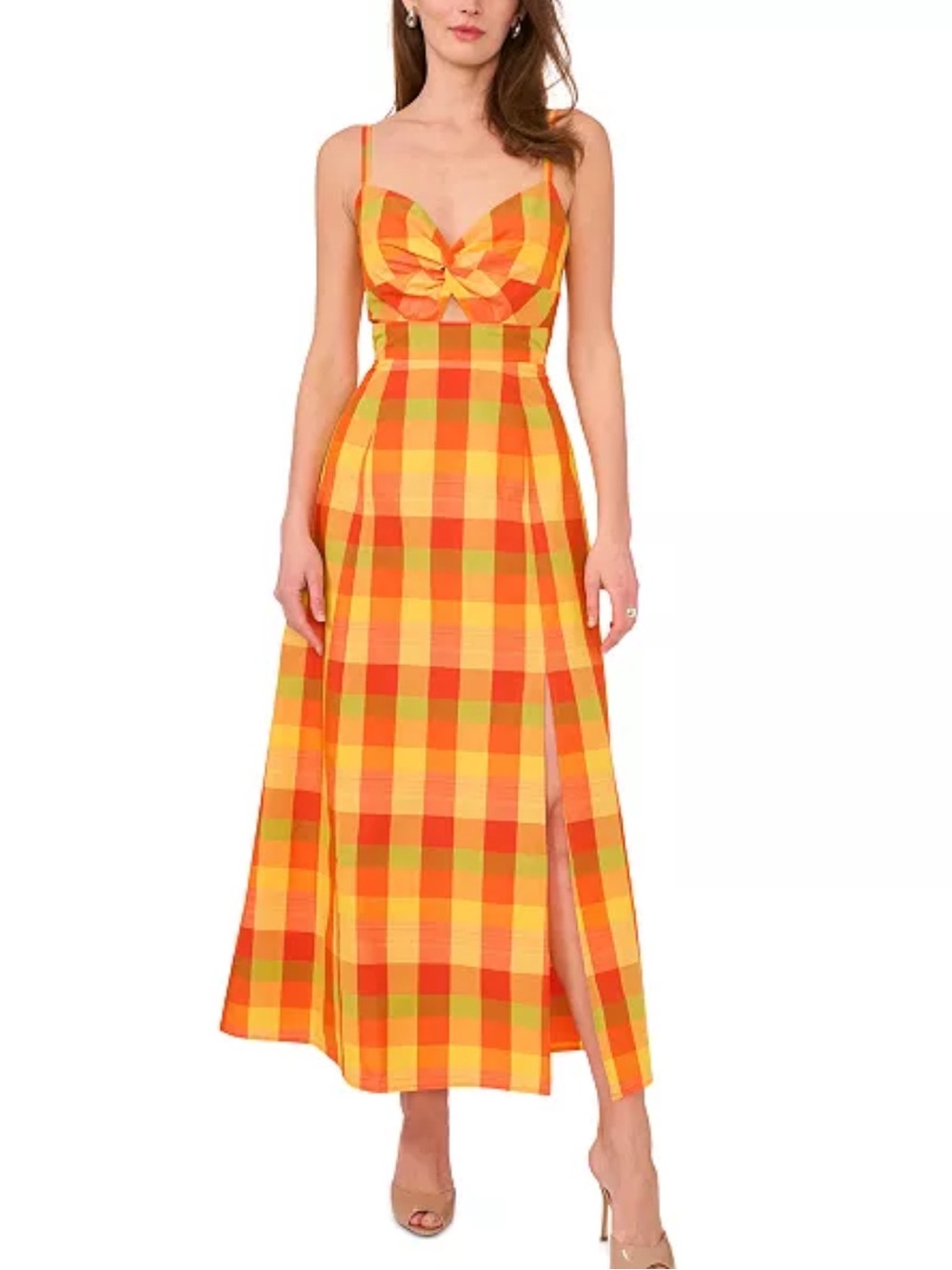 1.STATE Plaid Twist-Front Cutout Maxi Dress NWT Size XL MSRP $89